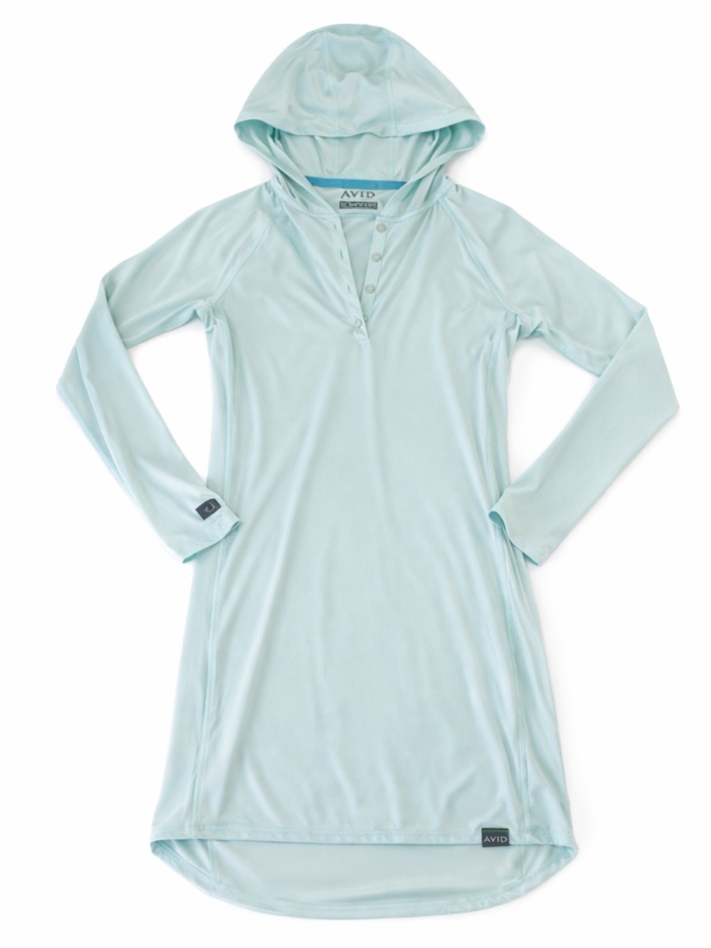 AVID Moisture Wicking UPF 50+ Light Aqua Hooded Fishing Tunic Dress Cover Up